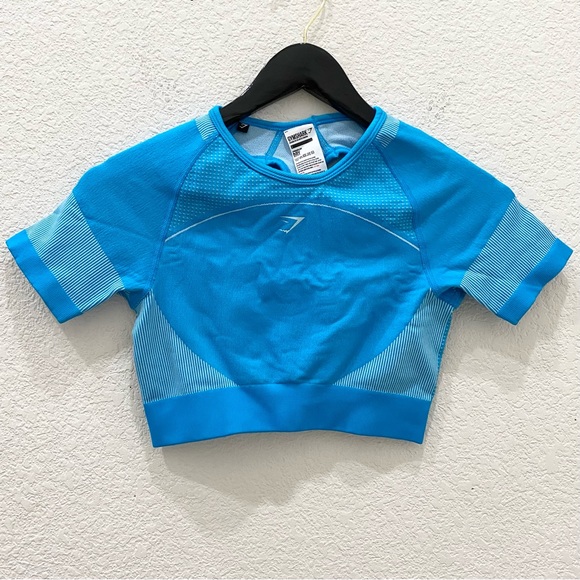 GYMSHARK Neon Blue Ultra Seamless Crop Top Size S - Picture 4 of 13